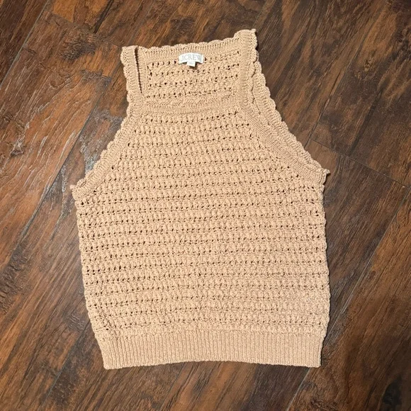 J. Crew Montauk Crochet Tank Top  Women's XL Dark Basket Stitch Beige Beach - Picture 2 of 14